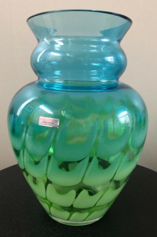 Waterford Evolution Ocean Tide 12 " Curved Vase Blue & Green Art Glass