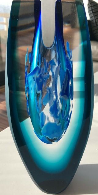 Blue Hand Made Glass Art Piece (10.  5 ") By Pavel Havelka - Signed