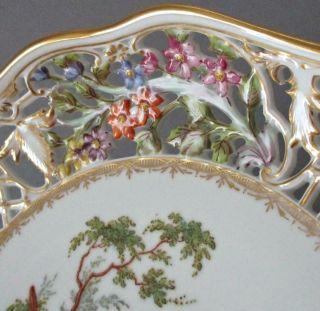 2 Antique DRESDEN HP Reticulated Porcelain 10 