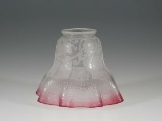 Vintage English Stourbridge Glass Cranberry Rubina Etched Lamp Shade C.  1890