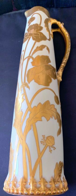 STUNNING RARE ELITE LIMOGES HAND PAINTED GOLD FLORAL TANKARD HANDLE TALL 16.  5 2