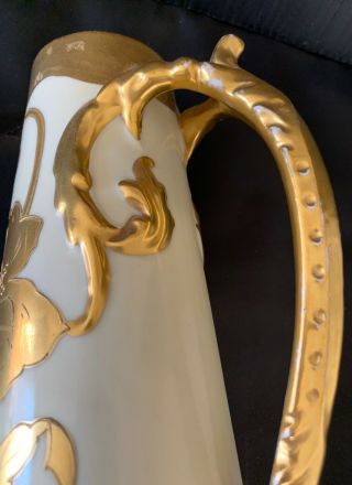 STUNNING RARE ELITE LIMOGES HAND PAINTED GOLD FLORAL TANKARD HANDLE TALL 16.  5 3