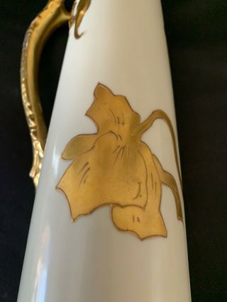 STUNNING RARE ELITE LIMOGES HAND PAINTED GOLD FLORAL TANKARD HANDLE TALL 16.  5 5