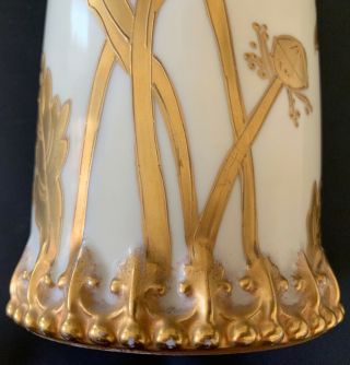 STUNNING RARE ELITE LIMOGES HAND PAINTED GOLD FLORAL TANKARD HANDLE TALL 16.  5 7