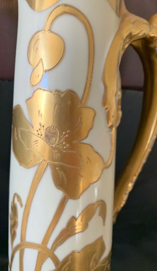 STUNNING RARE ELITE LIMOGES HAND PAINTED GOLD FLORAL TANKARD HANDLE TALL 16.  5 8