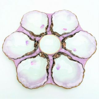 Purple 6 Well Oyster Plate By Haviland Limoges 1876 - 1879