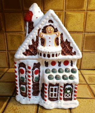 R.  H.  Macy Co 1994 Vintage Ceramic Gingerbread House Christmas Cookie Jar 2