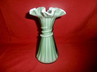 Vintage Fenton Art Glass - Wheat Vase Green Overlay - Ex 7.  5 " Gorgeous