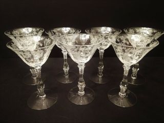 Cambridge Glass Rose Point Etched 6 3/8 " Tall Sherbet Champagne Glasses Set 7