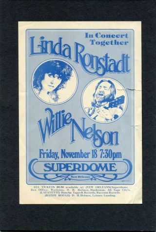 1977 Linda Ronstadt Willie Nelson Stephen Bishop Concert Handbill Flyer