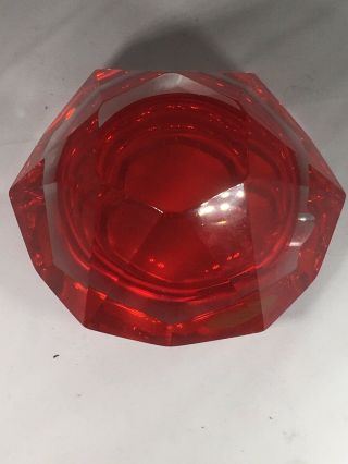 Vintage Mid Century Murano Art Glass Red Ash Tray Red Sticker Italy 4