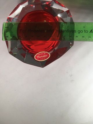 Vintage Mid Century Murano Art Glass Red Ash Tray Red Sticker Italy 5