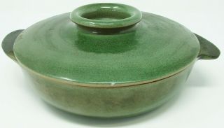 Vintage Edith Heath Ceramics Sea & Sand Green Large Winged Casserole Dish,  Lid