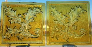 2 Vintage Stained Glass Window Panels - Gold Pressed Glass Design 5 " X 5 " 25