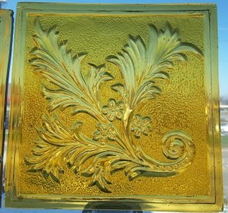 2 Vintage Stained Glass Window Panels - Gold Pressed Glass Design 5 