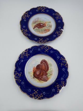 W P La Belle China Flow Blue Dinner Plate 10 " Antique Turkey Plate Pair