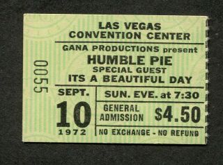 1972 Humble Pie Concert Ticket Stub Las Vegas Steve Marriott 30 Days In The Hole