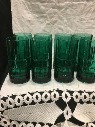 Anchor Hocking Tartan Plaid Emerald Green 6” Ice Tea Water Glasses (8)