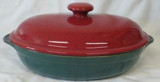 Denby Harlequin 2.  5 Quart Blue,  Green,  Red Oval Covered Casserole