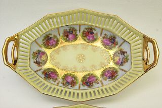 Gorgeous 2 Pc German Hand Painted Love Story Reticulated Bowls