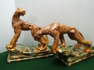 1946 Pair Royal Haeger Ceramic Leopard Panther Tigers Figurines 75th Anniversary