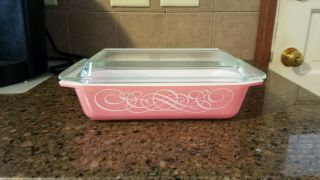 Vintage Pyrex Pink Scroll 575 - B Space Saver Promol Casserole With Lid
