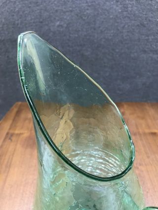 Mid Century Modern Blenko Handblown Glass Crackle Sea Green 14” Pitcher - 939 4