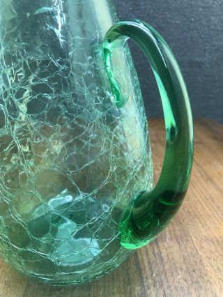 Mid Century Modern Blenko Handblown Glass Crackle Sea Green 14” Pitcher - 939 5