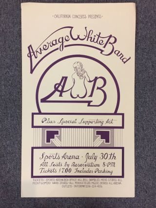Average White Band Orginal 1970s Concert Poster San Diego Sports Arena Showbill