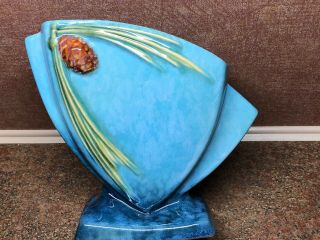 Roseville Pottery Wincraft Blue Pine Cone In Azure Blue Glossy Glaze Vase 272 - 6