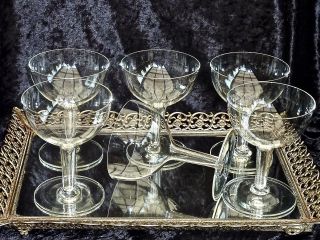 Antique Hand Crafted Crystal Hollow Stem Champagne Glasses Set Of 6 Bohemia C 19