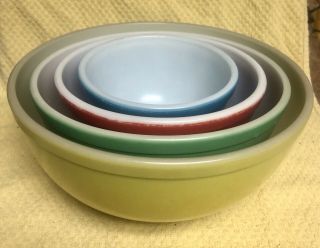 Vintage Pyrex Nesting Primary Colors Mixing Bowls Set Complete 1940’s