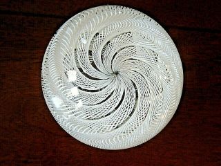 Magnum Murano Art Glass White Latticino Spiral Paperweight 3.  5 "