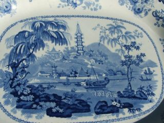 Minton Chinese Marine 17 " Turkey Platter Blue White Vintage Staffordshire China