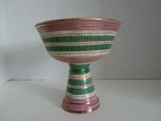 MCM Compote by Aldo Londi for Bitossi Italy Seta Pattern Pink Green Gold Accents 2