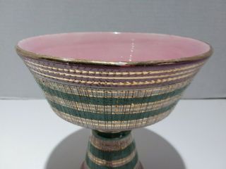 MCM Compote by Aldo Londi for Bitossi Italy Seta Pattern Pink Green Gold Accents 6