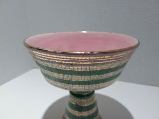 MCM Compote by Aldo Londi for Bitossi Italy Seta Pattern Pink Green Gold Accents 7