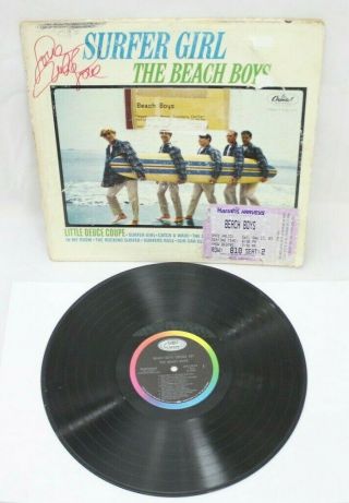 Beach Boys Mike Love Signed,  Autographed Surfer Girl Lp Record W/concert Ticket