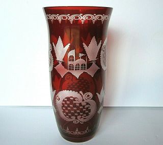 Egermann Bohemian Czech Red To Clear Cut Glass 10 1/4 " Vase " What A Showpiece "