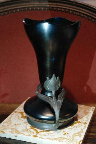 Antique Loetz Papilion Art Nouveau Iridescent Glass Vase With Pewter Decoration 2