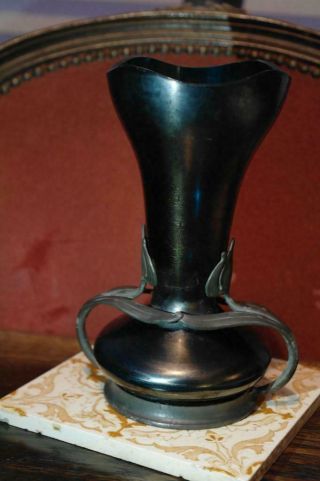 Antique Loetz Papilion Art Nouveau Iridescent Glass Vase With Pewter Decoration 3