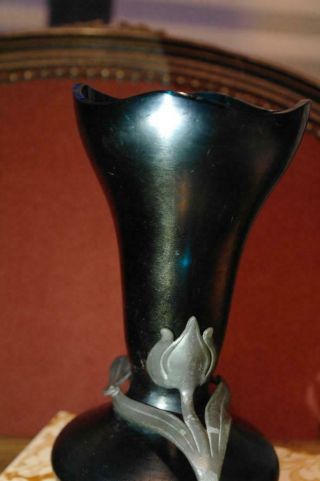 Antique Loetz Papilion Art Nouveau Iridescent Glass Vase With Pewter Decoration 6