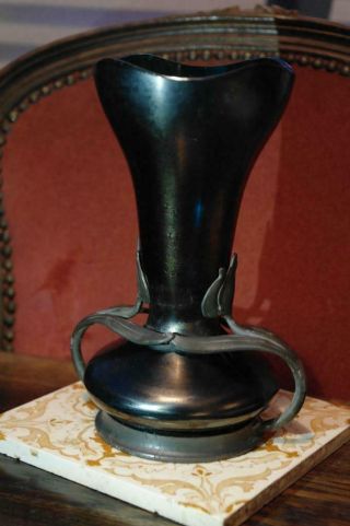 Antique Loetz Papilion Art Nouveau Iridescent Glass Vase With Pewter Decoration 7