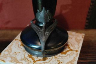 Antique Loetz Papilion Art Nouveau Iridescent Glass Vase With Pewter Decoration 8