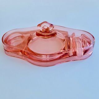 Cambridge Glass 1926 Vanity Set Vintage Pink Depression Glass Dish Makeup Tray