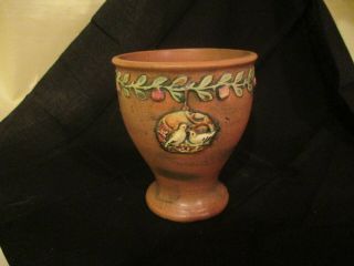 Rare Weller Pottery Arts & Crafts Vase With Hanging Plaque Of Two Birds & Nest