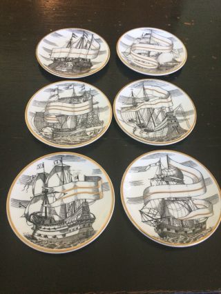 Set Of 6 Velieri Fornasetti Milano Ship Coasters Plates From Bonwit Teller