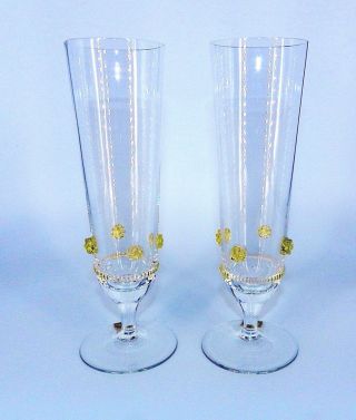 2 Theresienthal Germany Bacchus Crystal Amber 8.  75 " Champagne Flutes Footed