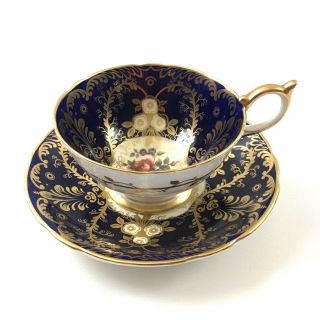 Aynsley Tea Cup And Saucer Royalty Deco Cobalt Blue Gold Trim Bone China