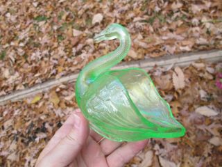 Fenton Vaseline Antique Carnival Art Glass Swan Pastel - Glows Uv Salt Dip Wow